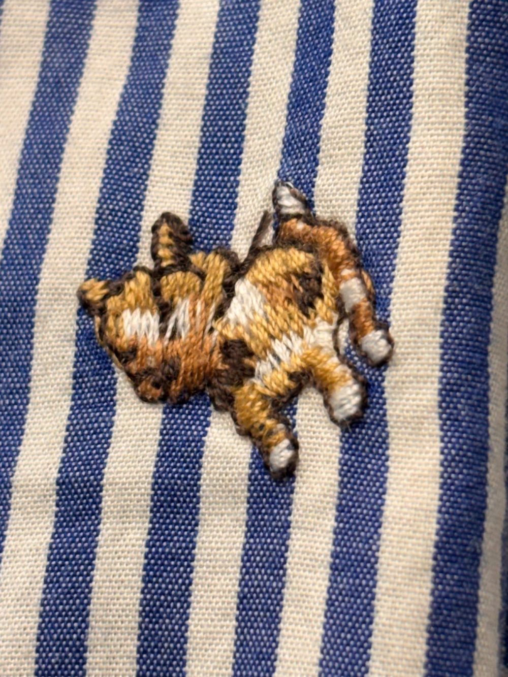 Loft 100% Cotton Button Down Shirt Blue/White stripes embroidered Puppies Large - Picture 5 of 9